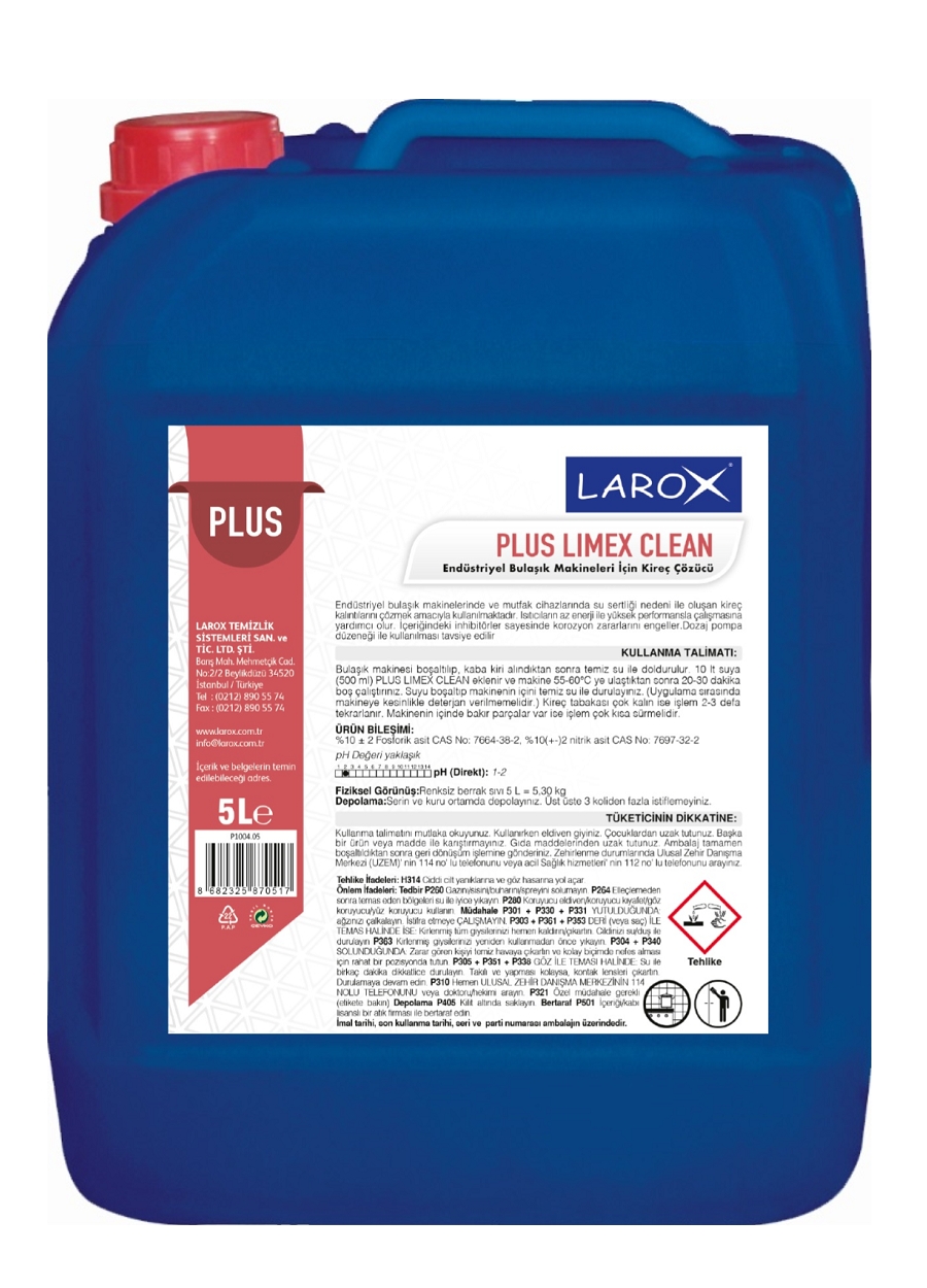 PLUS LIMEX CLEAN  Endüstriyel Bulaşık Makine Kireç Çözücü